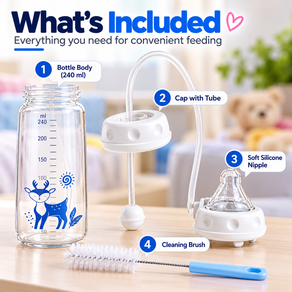 Hands-Free Baby Feeding Bottle with Soft Silicone Nipple | 240ml