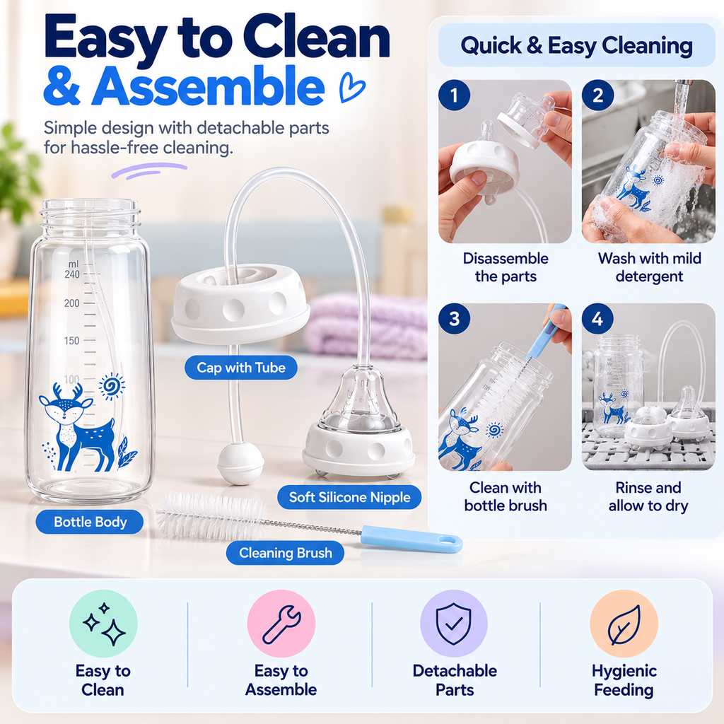 Hands-Free Baby Feeding Bottle with Soft Silicone Nipple | 240ml